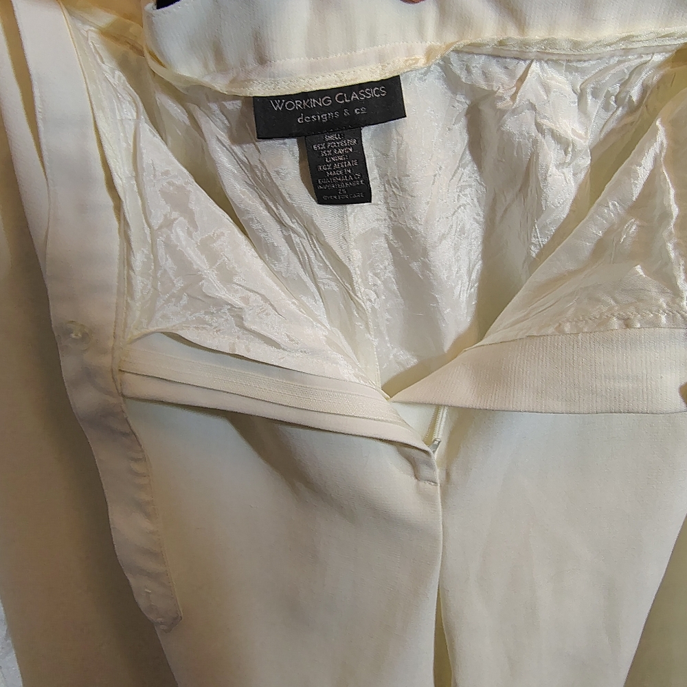 Working Classics Ankle Pants,Women Ivory,Satin Lined, ZipUp,Strght Leg,Pleats,26 - Picture 5 of 7
